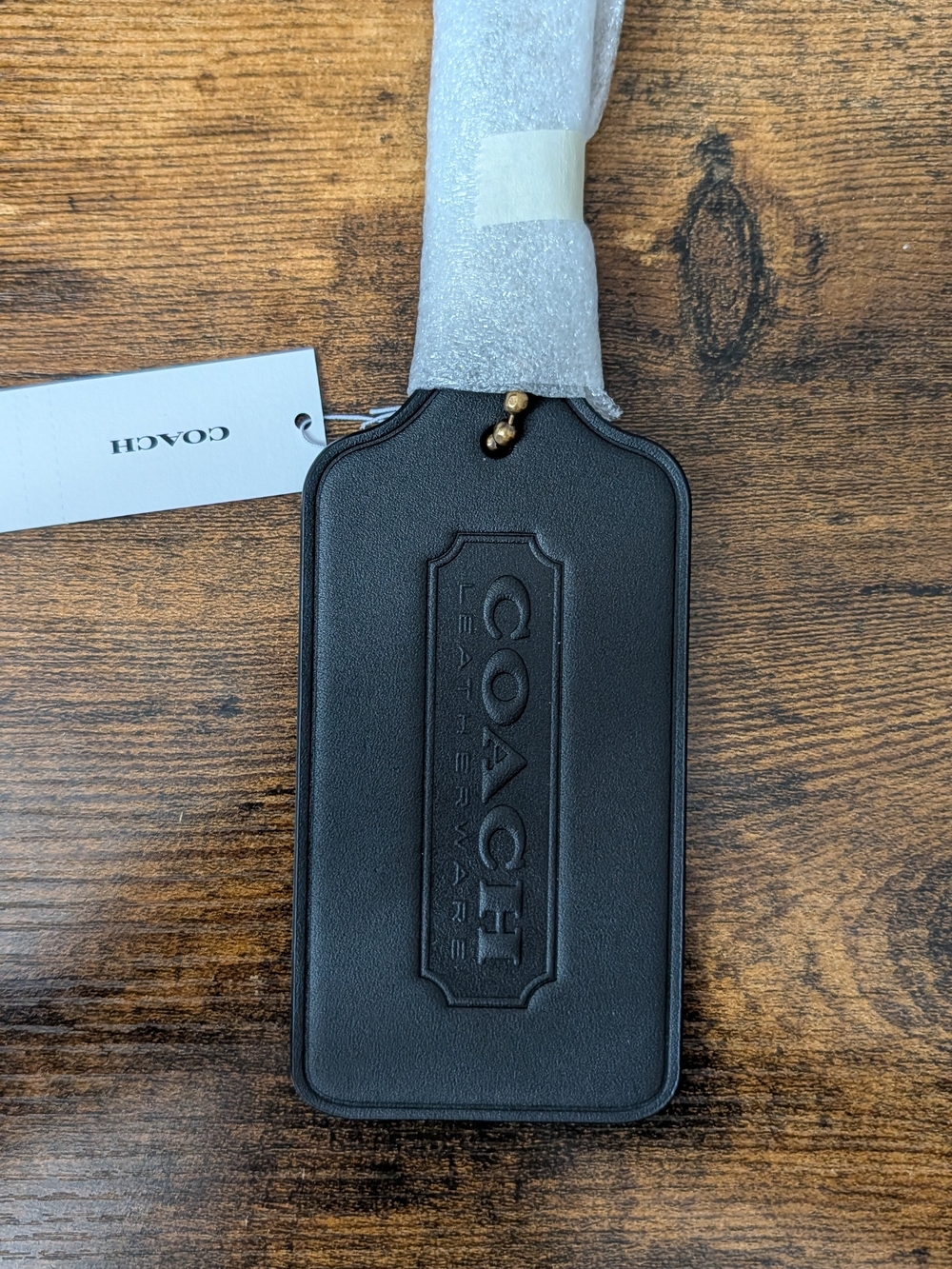Coach XL Black Embossed Leather Luggage Tag with Gold Hardware